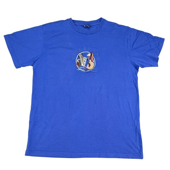 Merlion's Choice Singapore Embroidered Blue T-Shirt Sz XL - Picture 1 of 5